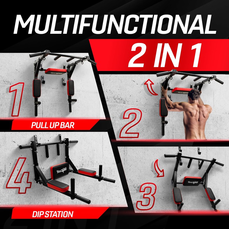 Yes4All Multifunctional Wall Mounted Pull Up Bar Chin Up Bar