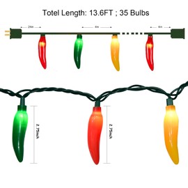 Bokoiuu 13.6FT Multicolor Chili String Lights, Home Decorative Light with 35 0.42W Red Green Yellow Chili Lights(2 Spare), Connectable Chili Pepper Lights for Outdoor Indoor Xmas Kitchen Terrace