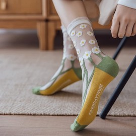 Yomutiur Womens Sheer Socks, Summer Transparent Thin Mesh Lace Elastic Jacquard Crystal Glass Socks,One Size