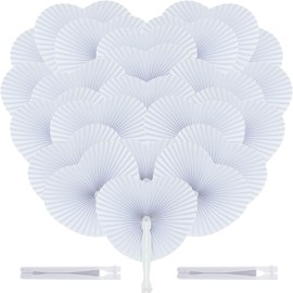 24Pcs Heart Shaped Paper Fans, Folding Hand Fan Wedding Fans for Guests, White Paper Fans for Wedding Favors, Folding Fans for DIY Summer Wedding Birthday Party Favour Bag Fillers