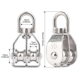 AOKOLL M15 Double Pulley Snatch Block Lifting Crane Swivel Hook, 304 Stainless Steel