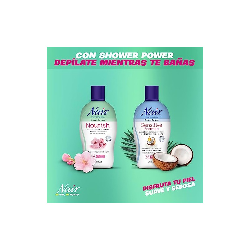 Nair Crema Depiladora Shower Power con Flor de Cerezo Japonés,