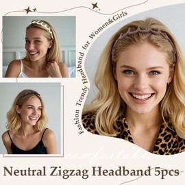 Aprince Zigzag Headbands 5pcs, Neutral Matte Plastic Headbands with Teeth, Non-slip Wavy Hairbands for Women&Men, U Shape Reversible Headband, Retro High Skull Headband, 90s Comb Hair Hoop