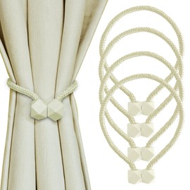 Yazikisa Fermatenda magnetica 4 pezzi, fermatenda per tende con chiusura magnetica, stile boho, con fibbia e corda, accessorio decorativo per casa, camera da letto, cameretta dei bambini, beige