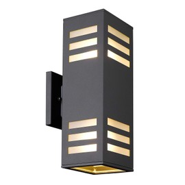 harriet Outdoor Wall Lights, Aluminum Modern Up-Down Waterproof Outdoor Wall Sconce, Square-Shape Exterior Sconces Lantern, Tempered Glass, Sanded Black Finish
