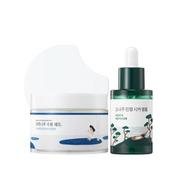 ROUND LAB Birch Juice Moisturizing Pads 80ea + Pine Calming Cica Ampoule Set | intense soothing and hydrating care, morning makeup prep, acne skin serum, toner pads, acne-prone skin