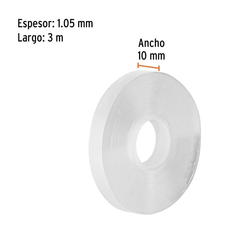 Truper CDR-310 Cinta doble cara reutilizable, transparente 3mx10mm
