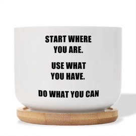 DecStic Start Use What You Have. Do What You Can Planter Ceramic Bible Verse Round Plant Pot with Drainage Holes and Bamboo Tray Pot for Pots Outdoor Indoor Plants