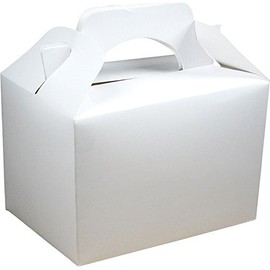Diamante Crafts 10 Party Boxes Solid Colour Plain Cardboard Lunch Food Loot Treat Box 20 Colours (10 Plain - White)