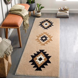 DEXDE Boho Bathroom Rug Runner 20x72 Long Bath Mat for Bathroom Bedroom Hallway Kitchen Shower Luxury Soft Absorbent Large Geometric Carpet Runner Western Farmhouse Home Decor, Beige
