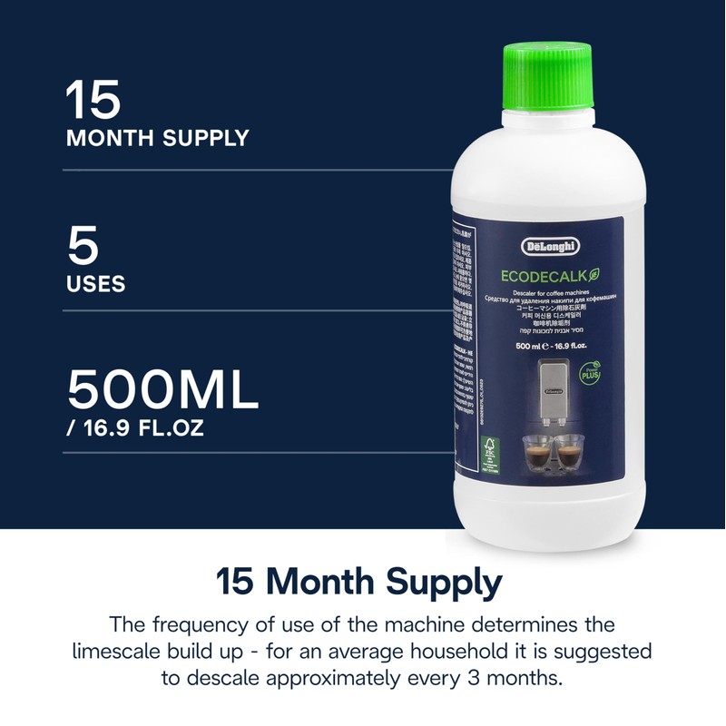 De'Longhi EcoDecalk Descaler 2-Pack, Eco-Friendly Universal Descaling Solution for Coffee