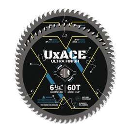 UXACE 6-1/2-Inch 60-Tooth Circular Saw Blade with 5/8-Inch Arbor, Ultra Finish Wood Cutting, Carbide Tip, Thin Kerf, for Plywood, MDF, OSB, Laminated, 2 Pack