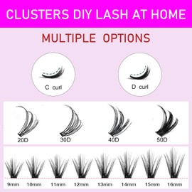 HAMJOYS Lashes Clusters 40D 50D D Curl Cluster Lashes Extension Individual Lashes 9-16mm Tray Faux Mink Lash Clusters Extensions Individual Lashes lashes wispy DIY Eyelash (40+50D-0.07D-9-16mm)