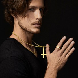 U7 Upside Down Cross Necklace For Women Men Gold Satanic Pendant Inverted Cross Necklaces Catholic Jewellery