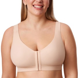 DELIMIRA Women's Inbarely Plus Front Closure Bras Posture Wireless Full Coverage Plus Size Unlined Bra Beige 42D