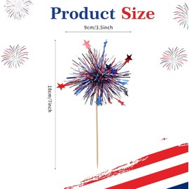 24Pcs American Patriotic Cupcake Toppers, 4th of July Foil Firework Cupcake Toppers Tinsel Drink CupCake Decoration Picks Independence Day Supplies Favor