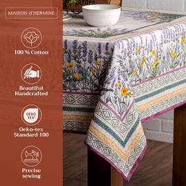 Maison d' Hermine 100% Cotton 54"x54" Table Cloth Linen Farmhouse Tablecloth Soft Decorative Square Easter Table Cover Kitchen Tabletop Cover for Parties, Wedding Use - Spring/Summer - Fanny Lavender
