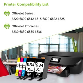 934XL/935XL Black/Color High Yield Ink Cartridges (5-Pack,2Black/1Cyan/1Magenta/1Yellow) Compatible 934XL 935XL Ink Replacement for HP OfficeJet Pro 6830 6835 6230 6812 6815 6220 Printer