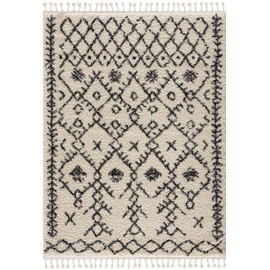 Hauteloom Godalming Boho Moroccan Geometric Shag Area Rug - High Pile Super Soft Rug for, Living Room, Bedroom, Dorm Room, Kids Room - Gray, Beige - 5'3" x 7'3" (5x7)