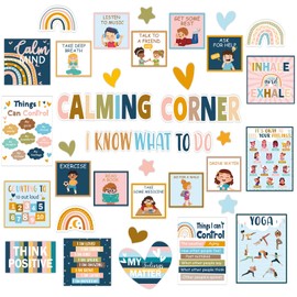 Blue Boho Calming Corner Classroom Bulletin Board Set Positive Quotes Motivational Poster Feelings Chart for Kids Calm Down Corner Therapy Decoration Emotion Dialectical Coping Skill for Wall Decor