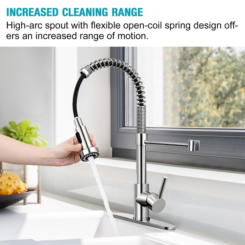 DJS Kitchen Faucets with Pull Down Sprayer Chrome High Arc