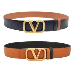 Women's Gold Buckle Belt, Double-Sided Leather Belt, Fashionable Black, Brown and Red Faux Leather Belt with Metal Buckle Design, Perfect with Denim Dress and Jeans (Belt Length: 45")