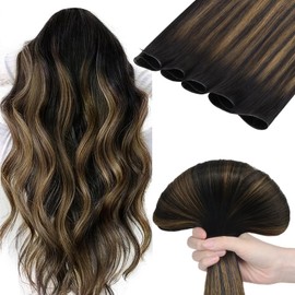 DOORES Genius Weft Hair Extensions Human Hair, 20 Inch Natural Black to Chestnut Brown 60g, Sew in Extensions Human Hair Handtied Weft Extensions