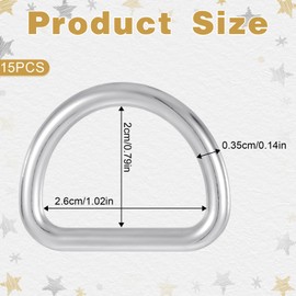 Aeaocvo 15 PCS Metal D Ring Buckles, 1 Inch Bold D Rings for Purse, 35mm Thickness Stainless Steel D-Ring for Dog Collar Backpack Strap Keeper