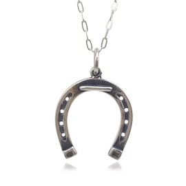 Sterling Silver Horseshoe Lucky 3D Charm Necklace, 18"