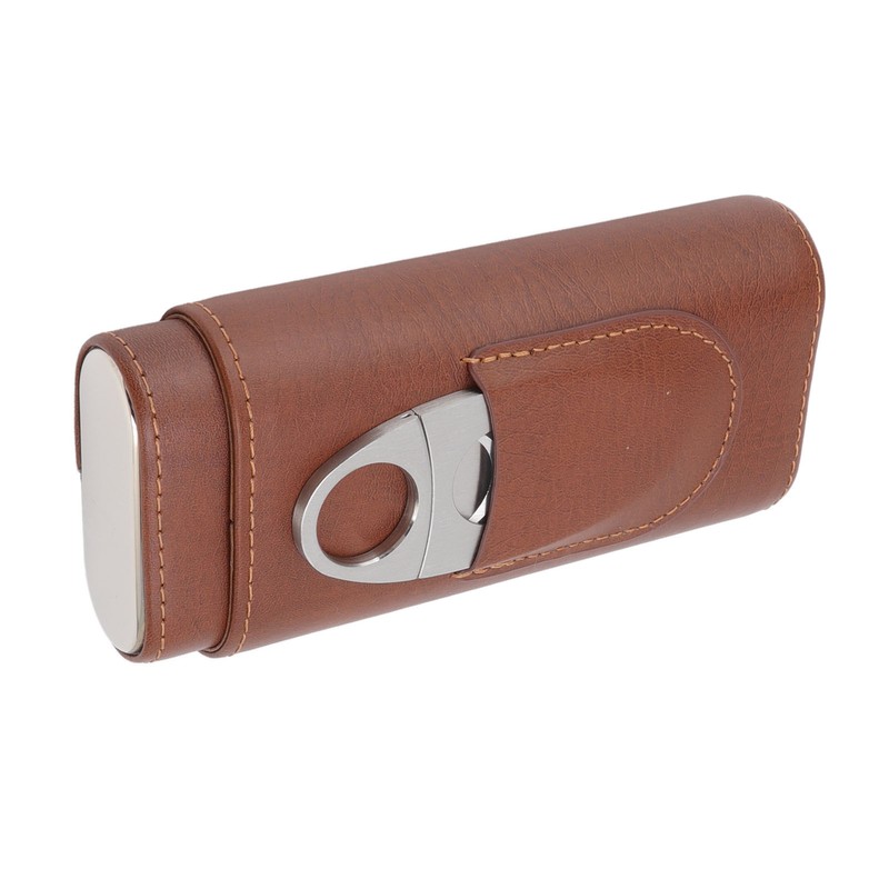 3 Finger Cigar Case Leather Cedarwood Lining Travel Portable Cigar
