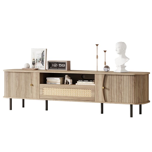 CENOVE Fluted TV Stand - Modern Wooden Freestanding Home Entertainment