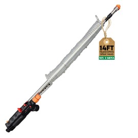 MY4SONS – 14ft Telescoping Spray Wand with Coiled Hose – Stainless Steel, Chemical Resistant – Adjustable Long Handle Wand for Garden Hose, Heavy Duty Hose Wand Sprayer for Easy Reach & Control