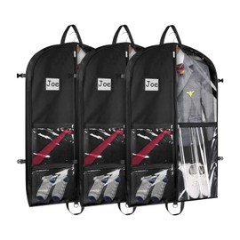 Zilink Dance Costume Garment Bag 40 Inch Garment Bag for Dance Competition with 5 Clear Zipper Pockets and Handles for Dance Competition Closet Storage, Black, 3 Pack