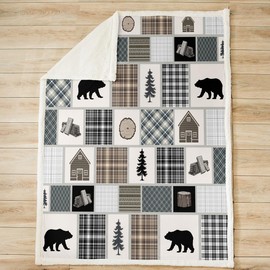 Feelyou Toddler Bear Sherpa Blanket Throw 50"x60" Rustic Cabin Country Fleece Throw Blanket for Bed Sofa Couch Decor Wild Animal Plush Blanket Utra Soft Southwestern Geometric Fuzzy Blanket Bedroom