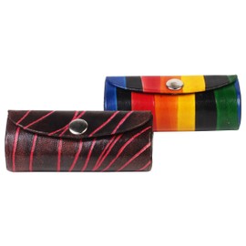 Set of 2 Leather Rainbow & Black Lipstick Case Holder with Mirror Makeup Travel Cases for Purse Lipstick Holder | Travel Cosmetic Pouch Lipstick Box for Women Lipsticks, Lip Gloss & Lip Balm