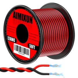 AIMIXUN 12 Gauge Electrical Wire 50FT, 12 AWG Wire 2 Pin Flexible Wire Red and Black Cable 12V Aluminum Copper Wire PVC 2 Conductors Red Black Parallel Wire Line DC Cable Low Voltage Wire 12V/24V