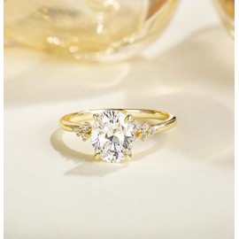 TIGRADE 3CT Engagement Ring Oval Cut Cubic Zirconia Promise Ring Round CZ Eternity Wedding Band for Women Size 4-10, Gold, Size 8.5