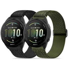 Farluya 2 Pack Stretchy Nylon Watch Bands Compatible with Garmin Forerunner 165/55/245/Vivoactive 5/6/3,20mm Soft Breathable Adjustable Replacement Sport Straps for Garmin Venu Sq 2 Women Men