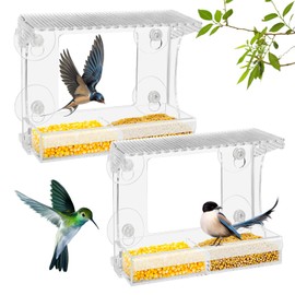 Tigvio 2 Pcs Clear Window Bird Feeder with Strong Suction Cups, Outdoor Feeders for Wild Birds, Transparent Bird House for Balcony with Clear Viewing, Garden Décor & Gift for Bird Watching Enthusiasts