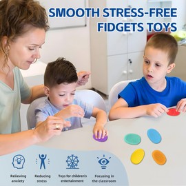 Sensory Fidget Toys - 12PCS Hard Plastic Worry Stones for Autistic Children, Adults, Elderly, Quiet Textured Classroom Fidgets for Anxiety Relief, Non-Sticky Calming Gifts to Keep You Focussed.