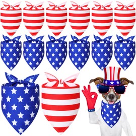 Weewooday 12 Pieces Patriotic Dog Bandanas 4th of July Red and Blue Star Stripe Dog Bandanas Triangle Kerchief Scarf Bibs for Small Medium Large Pet Memorial Independence Day Costume Accessories