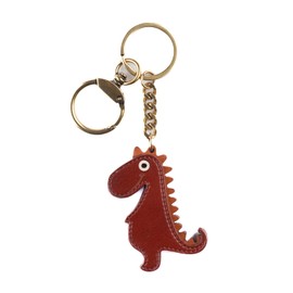 NEWGOCRAFT Cute Dinosaur Keychain Charms Cute Dinosaur Genuine Leather Metal Buckle Keyring Charm Accessory (Dark coffee)