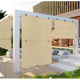Coarbor 8'W x 10'H Sun Shades Outdoor Patio Foldable Shade Blinds for Deck Porch Balcony Backyard Light Beige