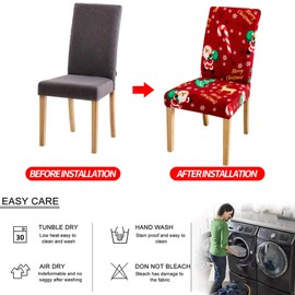 4 Pcs Chair Cover Xmas Dining Chair Covers Set Christmas Stretch Printing Dining Chair Covers Removable Washable Dining Room Chair Covers for Dining Room Hotel Ceremony Christmas Decoration