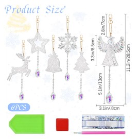 Ellxen 6 Christmas Diamond Painting Christmas, 5D Diamond Painting Christmas Pendant Set, Perfect DIY Gift for Children Adults, for Christmas Trees, Window Wall Decoration
