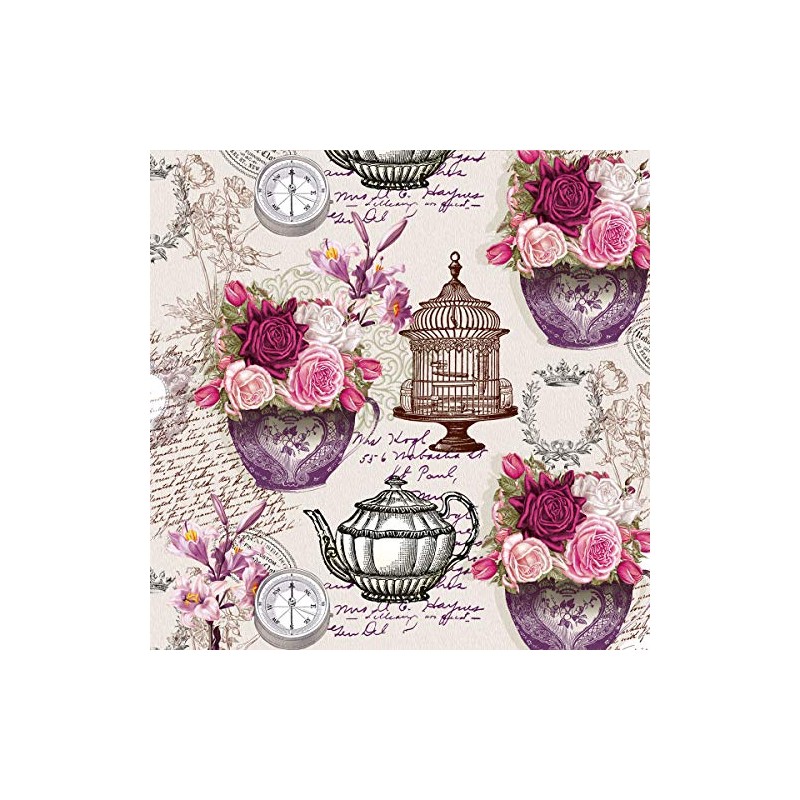 20 Napkins Roses on Vintage Elements / Compass / Cage