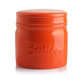 Sweejar Porcelain Butter Keeper Crock, French Butter Dish with Water Line, Ceramic Butter Container for soft butter (Orange)