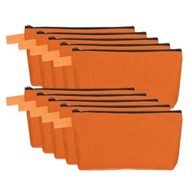 sourcing map Canvas Makeup Bags, 10 Pcs Travel Cosmetic Bags Bulk, Multipurpose Plain Toiletry Zipper Pouches Blank DIY Craft Bags Pencil Bag for Women Teens, Orange