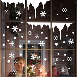 Mirabuy 4 Sheet Snowflake Icicle Window Clings for Winter Christmas Party Supplies Decorations
