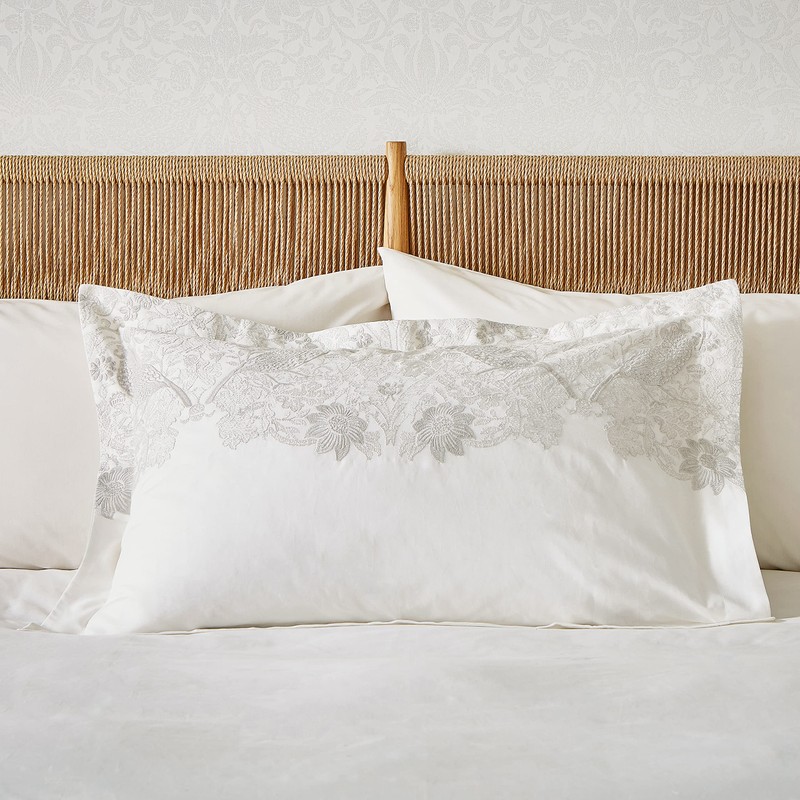 PURE STRAWBERRY THIEF EMBROIDERY PILLOWCASE OXFORD SILVER/WHITE
